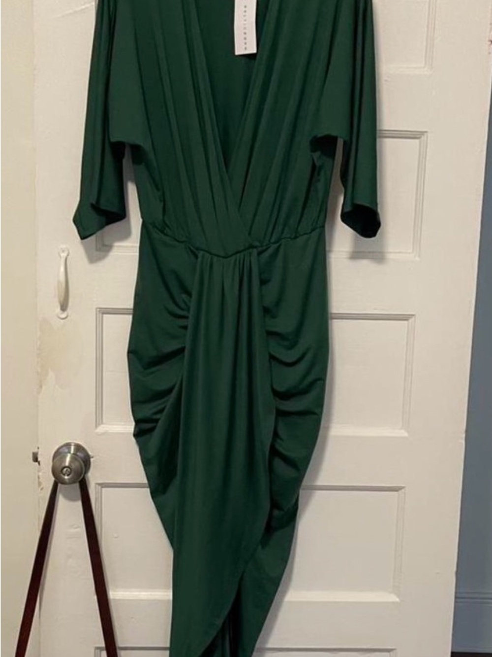 Baltic Born Forest Green Draped V-Neck Midi Dress